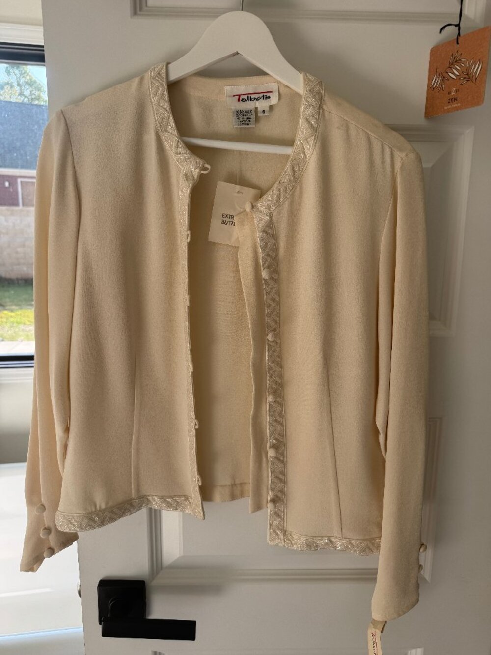 NWT Vintage Talbots Silk Collarless Beaded Blouse Size 6 Cream $108